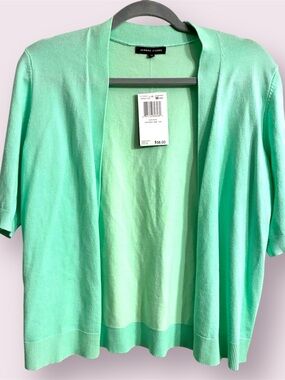 🌿 NWT Jeanne Pierre Crushed Jade Open Cardigan Short Sleeve Button Detail Medium